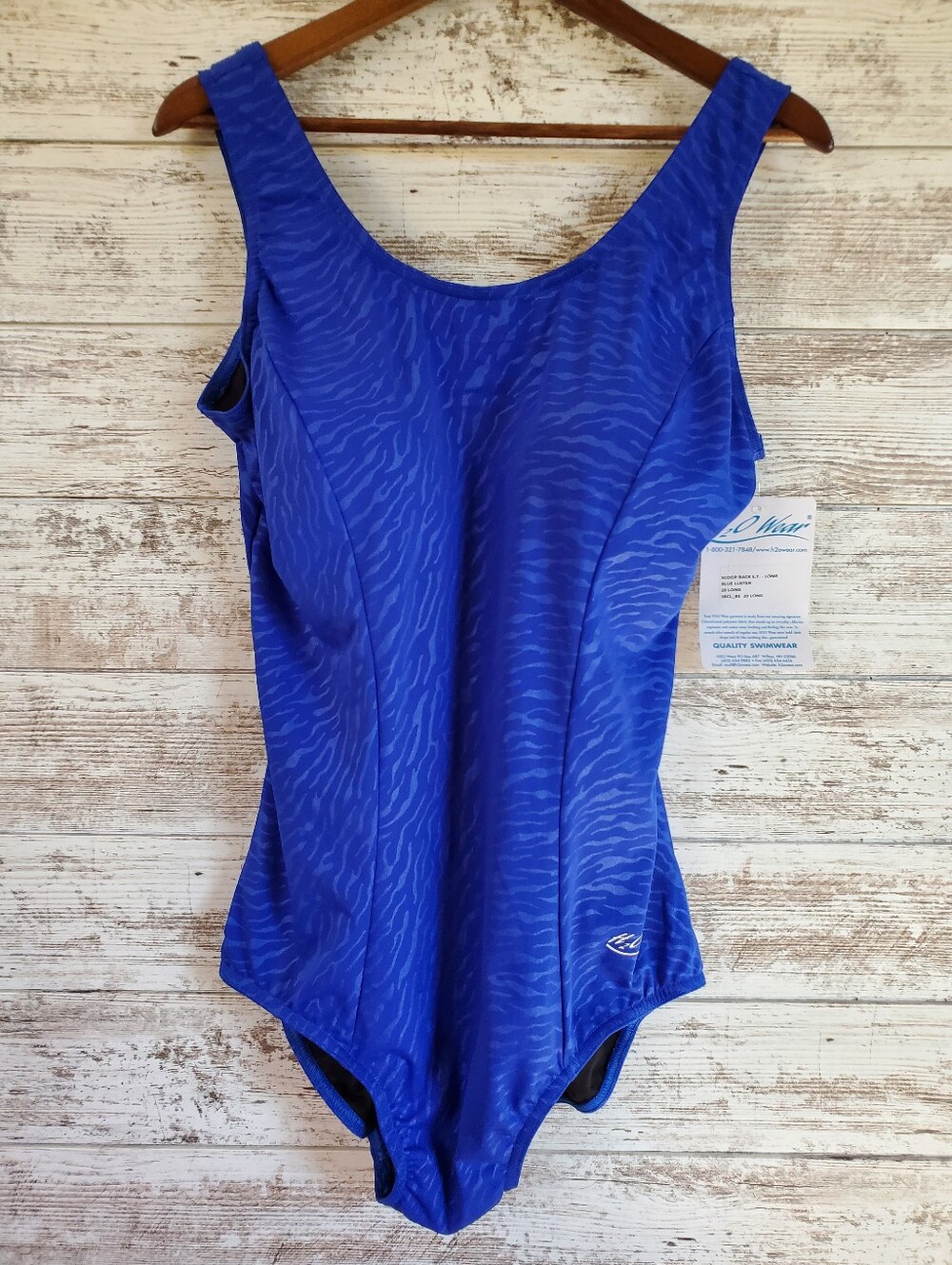 NWT H2O Wear Royal Blue Textured Animal Print Scoop Back Fitness Swimsuit